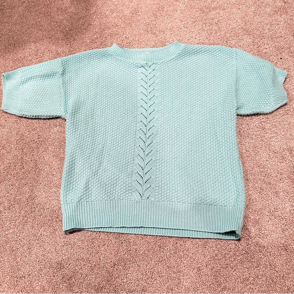 Vintage Haband For Her Knit Sweater Short Sleeve Pastel Light Blue USA Size L